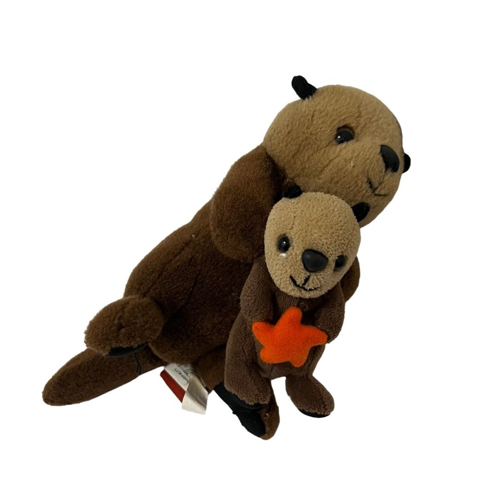 Adventure Planet Brown Otter Plush Momma & Baby Stuffed Animal Toy 10"